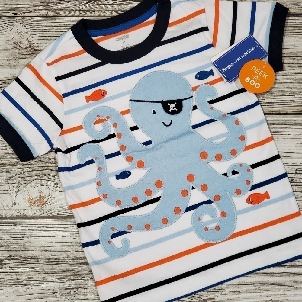 Pirate Octopus T-Shirt, Pirate Ship T-Shirt, and Orange Shorts Outfit Gymboree